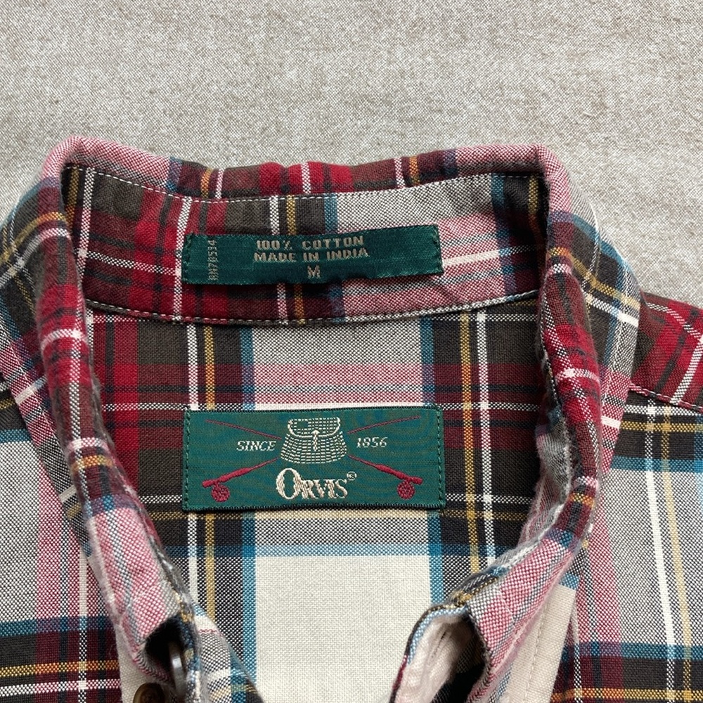 Vintage Orvis Men's Plaid Shirt - Red and Green Button Down Collar - Picture 7 of 7